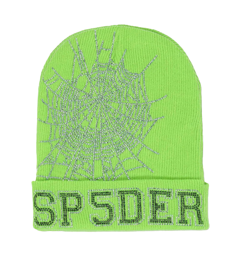 Sp5der Web Rhinestone Beanie Green